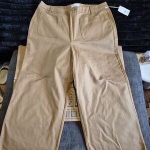 Wide-Leg Cotton Blend Womens Capri Pants - Tan